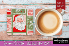Retro Christmas Square Coaster - Vintage Aesthetic Coaster Product Image 1