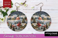 Retro Christmas Round Earrings - Xmas Holiday Sublimation Product Image 1