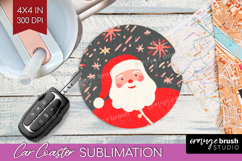 Retro Christmas Car Coaster - Vintage Aesthetic Coaster PNG Product Image 1