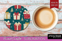 Retro Christmas Round Coaster - Vintage Aesthetic Coaster Product Image 1
