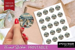Retro Christmas Round Sticker - Xmas Printable Stickers Product Image 1