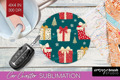 Retro Christmas Car Coaster - Vintage Aesthetic Coaster PNG Product Image 1