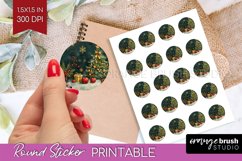 Retro Christmas Round Sticker - Xmas Printable Stickers Product Image 1