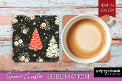 Retro Christmas Square Coaster - Vintage Aesthetic Coaster Product Image 1