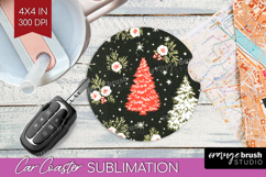 Retro Christmas Car Coaster - Vintage Aesthetic Coaster PNG Product Image 1