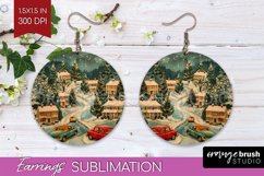 Retro Christmas Round Earrings - Xmas Holiday Sublimation Product Image 1