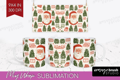Retro Christmas Mug Wrap - Vintage Aesthetic Mug PNG Product Image 1