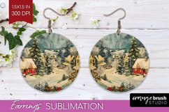 Retro Christmas Round Earrings - Xmas Holiday Sublimation Product Image 1