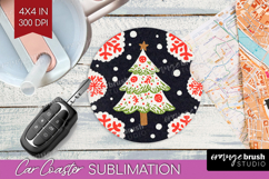 Retro Christmas Car Coaster - Vintage Aesthetic Coaster PNG Product Image 1