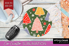Retro Christmas Car Coaster - Vintage Aesthetic Coaster PNG Product Image 1