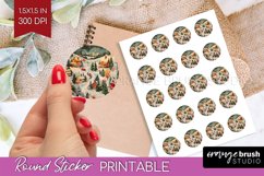 Retro Christmas Round Sticker - Xmas Printable Stickers Product Image 1