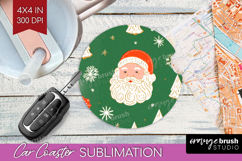 Retro Christmas Car Coaster - Vintage Aesthetic Coaster PNG Product Image 1