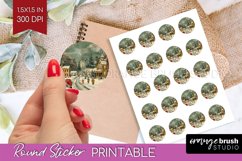 Retro Christmas Round Sticker - Xmas Printable Stickers Product Image 1