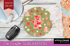 Retro Christmas Car Coaster - Vintage Aesthetic Coaster PNG Product Image 1