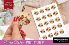 Retro Christmas Round Sticker - Xmas Printable Stickers Product Image 1