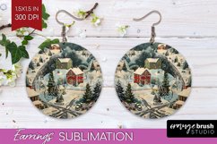 Retro Christmas Round Earrings - Xmas Holiday Sublimation Product Image 1
