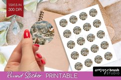 Retro Christmas Round Sticker - Xmas Printable Stickers Product Image 1