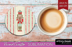 Retro Christmas Round Coaster - Vintage Aesthetic Coaster Product Image 1