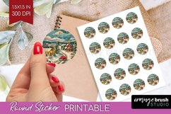 Retro Christmas Round Sticker - Xmas Printable Stickers Product Image 1