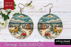 Retro Christmas Round Earrings - Xmas Holiday Sublimation Product Image 1