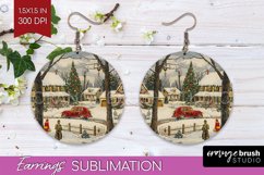 Retro Christmas Round Earrings - Xmas Holiday Sublimation Product Image 1