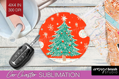 Retro Christmas Car Coaster - Vintage Aesthetic Coaster PNG Product Image 1