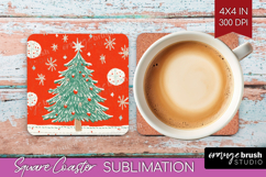 Retro Christmas Square Coaster - Vintage Aesthetic Coaster Product Image 1