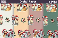 Christmas Chicken Digital Paper | Christmas Seamless Patter Product Image 1