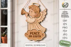 Retro Christmas Angel Door Hanger Laser Cut. Christmas SVG Product Image 1