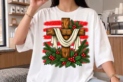 Retro Christmas Cross Winter Striped PNG, Jesus Xmas Shirt Product Image 2