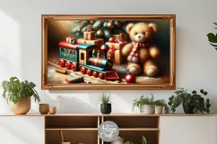 Christmas Frame TV art, Christmas toy, toy train, teddy bear Product Image 2