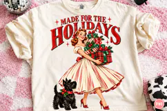 Retro Christmas Girl & Dog Sublimation Product Image 1