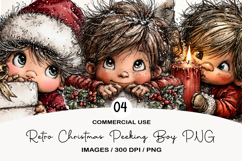Retro Christmas Peeking Boy PNG Product Image 1