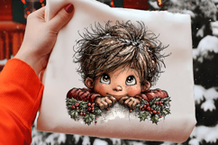 Retro Christmas Peeking Boy PNG Product Image 2