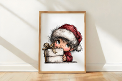 Retro Christmas Peeking Boy PNG Product Image 3