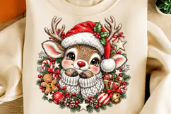 Cute Christmas Reindeer PNG | Santa Hat & Cozy Scarf Png Product Image 1