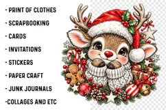 Cute Christmas Reindeer PNG | Santa Hat & Cozy Scarf Png Product Image 2