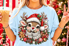 Cute Christmas Reindeer PNG | Santa Hat & Cozy Scarf Png Product Image 4
