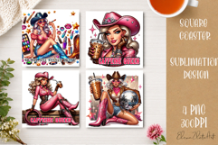 Retro Cowgirl Housewives Coaster Sublimation | Pink Western Product Image 1