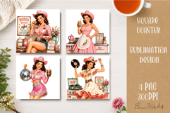 Retro Cowgirl Housewives Coaster Sublimation | Pink Western Product Image 1