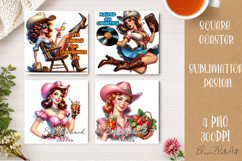 Retro Cowgirl Housewives Coaster Sublimation | Pink Western Product Image 1