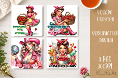 Retro Cowgirl Housewives Coaster Sublimation | Pink Western Product Image 1
