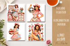 Retro Cowgirl Housewives Coaster Sublimation | Pink Western Product Image 1