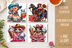 Retro Cowgirl Housewives Coaster Sublimation | Pink Western Product Image 1