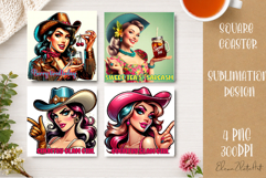 Retro Cowgirl Housewives Coaster Sublimation | Pink Western Product Image 1