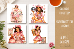 Retro Cowgirl Housewives Coaster Sublimation | Pink Western Product Image 1