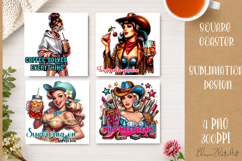 Retro Cowgirl Housewives Coaster Sublimation | Pink Western Product Image 1