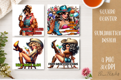 Retro Cowgirl Housewives Coaster Sublimation | Pink Western Product Image 1