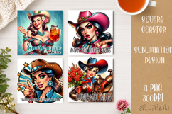Retro Cowgirl Housewives Coaster Sublimation | Pink Western Product Image 1