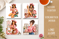 Retro Cowgirl Housewives Coaster Sublimation | Pink Western Product Image 1